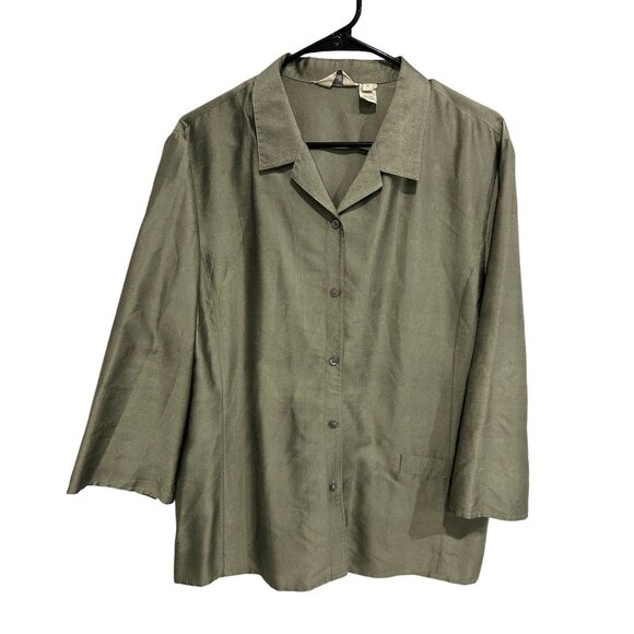 J. Jill Womens 100% Silk Blazer Jacket Size 18 Olive Green - Picture 1 of 9